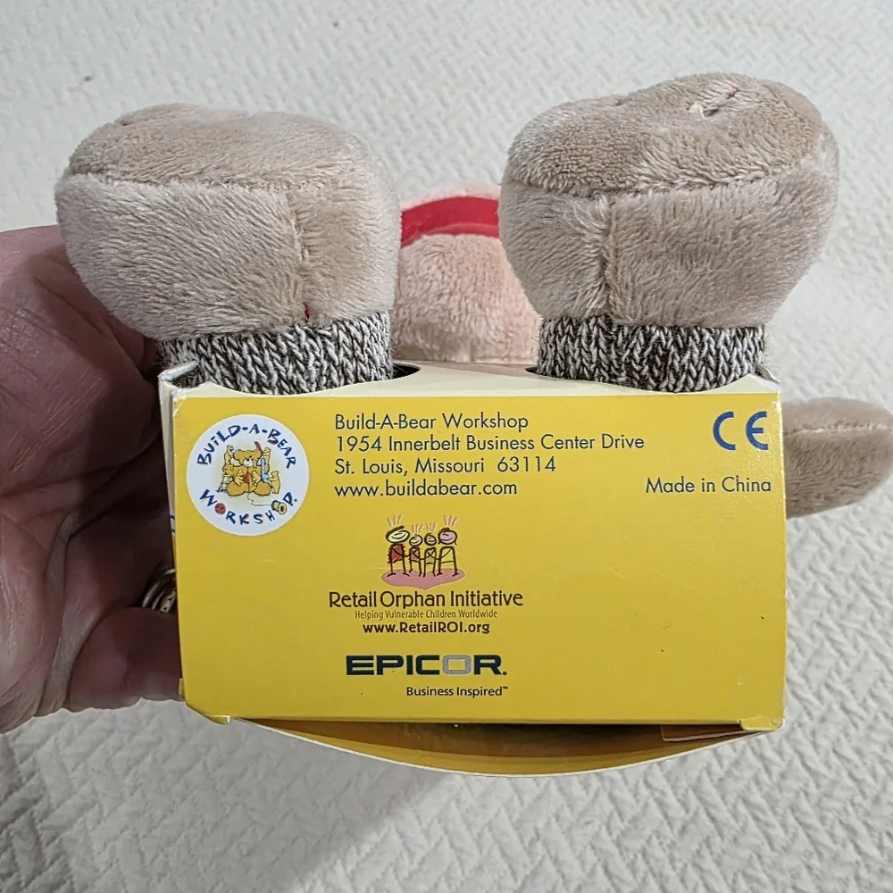 Build-A-Bear Smallfrys Sock Monkey Plush With Red Knit Hat Pompom Beanie Retired